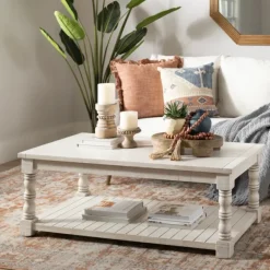 Coffee Tables-Kirkland's Home Savannah Cream Distressed Coffee Table Ivory