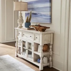 Entryway Furniture-Kirkland's Home Savannah Cream Distressed Cabinet Ivory