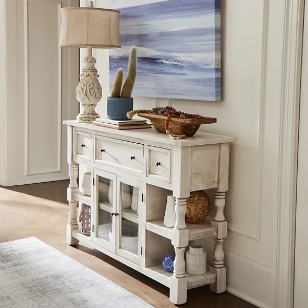 Entryway Furniture-Kirkland's Home Savannah Cream Distressed Cabinet Ivory