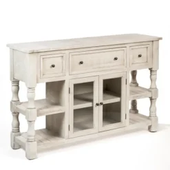 Entryway Furniture-Kirkland's Home Savannah Cream Distressed Cabinet Ivory