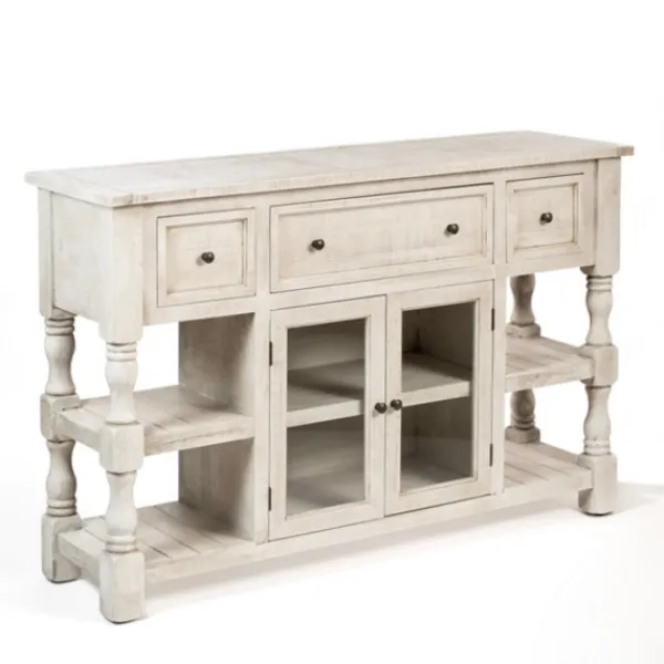 Entryway Furniture-Kirkland's Home Savannah Cream Distressed Cabinet Ivory
