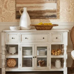 Entryway Furniture-Kirkland's Home Savannah Cream Distressed Cabinet Ivory