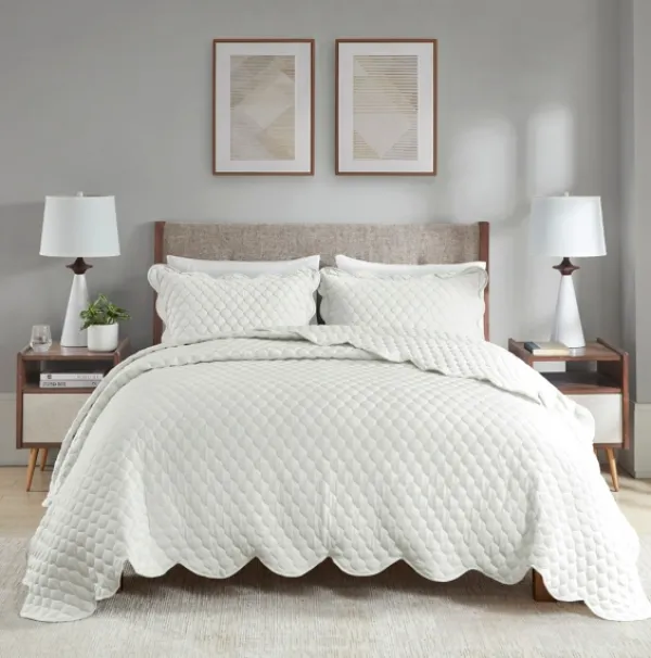 Quilts-Kirkland's Home Scalloped Crinkle 3-Pc. Cali King Quilt Set Ivory