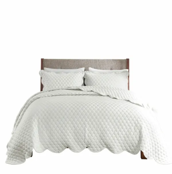 Quilts-Kirkland's Home Scalloped Crinkle 3-Pc. Full/Queen Quilt Set Ivory