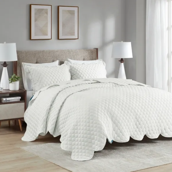 Quilts-Kirkland's Home Scalloped Crinkle 3-Pc. Full/Queen Quilt Set Ivory