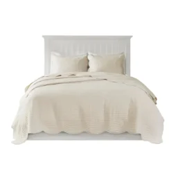 Bedspreads & Coverlets-Kirkland's Home Scalloped Monica 3-Pc. Queen Coverlet Set Ivory