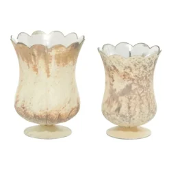 Vases-Kirkland's Home Scalloped Rustic Glass Cup Vases, Set Of 2 Brown