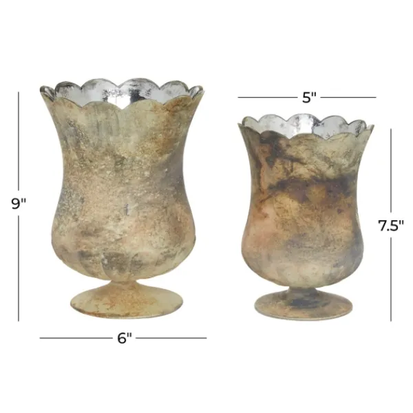 Vases-Kirkland's Home Scalloped Rustic Glass Cup Vases, Set Of 2 Brown