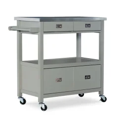 Kitchen Islands & Bar Carts-Kirkland's Home Scarlett Rolling 2-Door Steel Top Kitchen Cart