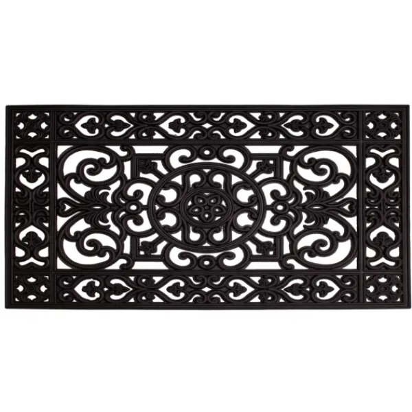 Doormats-Kirkland's Home Scroll Border Rubber Doormat, 41X17 In. Black