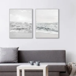 Framed Art-Kirkland's Home Seafoam Gentle Tides 2-Pc. Framed Wall Art Set Gray/White