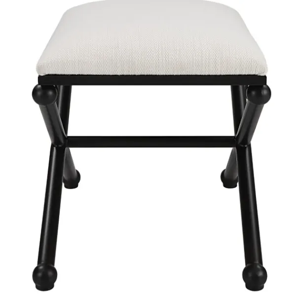 Benches & Ottomans-Kirkland's Home Seat And Black Metal Ottoman White