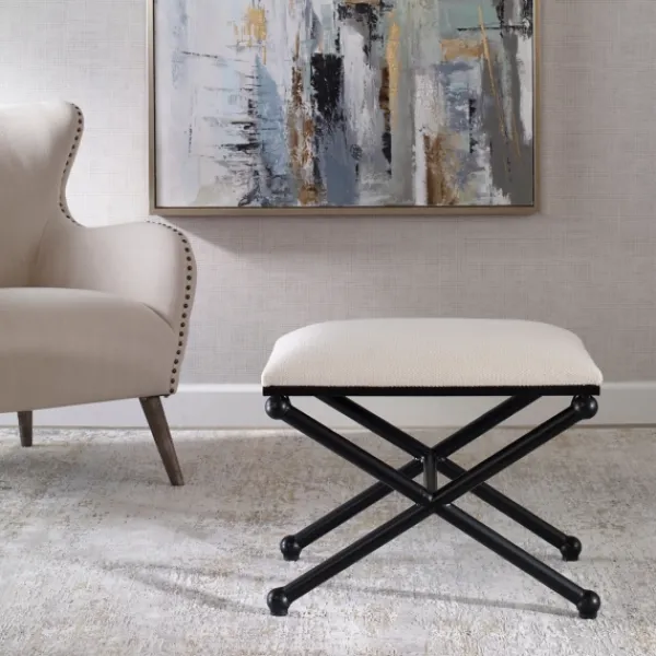 Benches & Ottomans-Kirkland's Home Seat And Black Metal Ottoman White