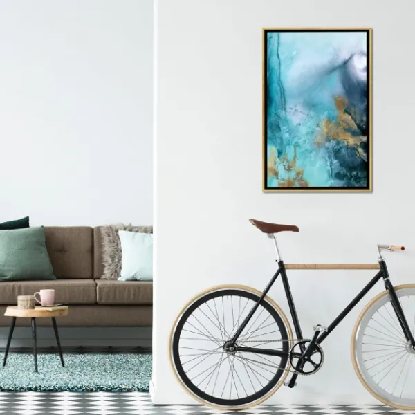 Framed Art-Kirkland's Home Seawall Waves Abstract Canvas Framed Art Blue/White/Gold