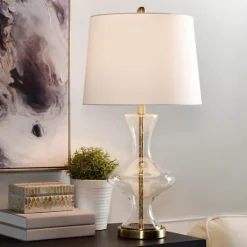 Table Lamps-Kirkland's Home Seeded Glass And Gold Table Lamp White