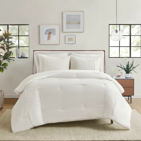 Comforters-Kirkland's Home Seersucker 3-Pc. Full/Queen Comforter Set Ivory