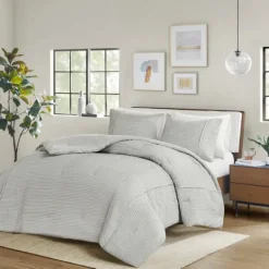 Comforters-Kirkland's Home Seersucker 3-Pc. Full/Queen Comforter Set Gray