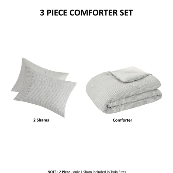 Comforters-Kirkland's Home Seersucker 3-Pc. Full/Queen Comforter Set Gray