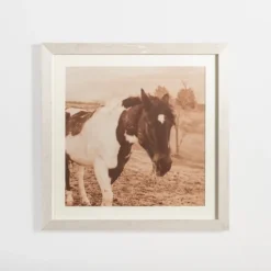 Framed Art-Kirkland's Home Sepia Horse On Linen Framed Art Print Tan/Brown