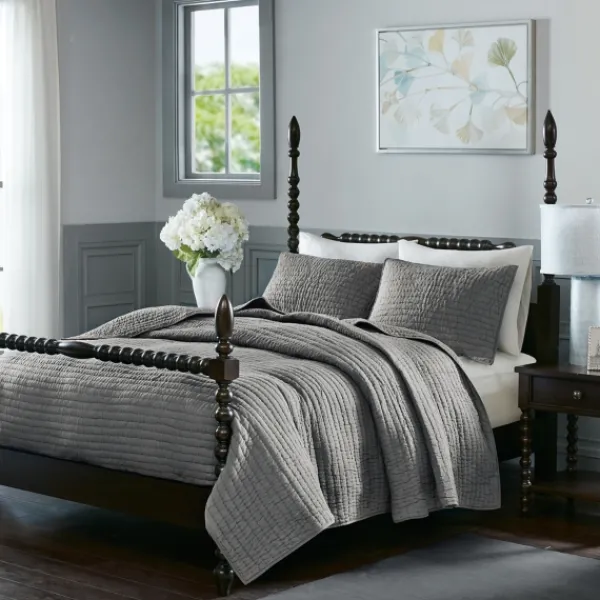 Bedspreads & Coverlets-Kirkland's Home Serene Quilted 3-Pc. King Coverlet Set Gray