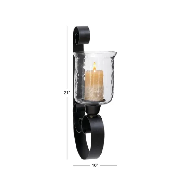 Sconces-Kirkland's Home Shayne Black Iron Scroll Sconce