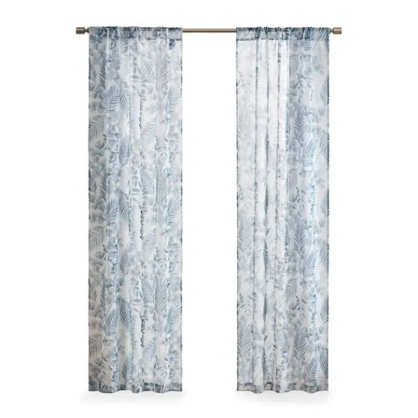 Curtains & Drapes-Kirkland's Home Sheer Blue Botanical Curtain Panel Set, 84 In. White/Blue