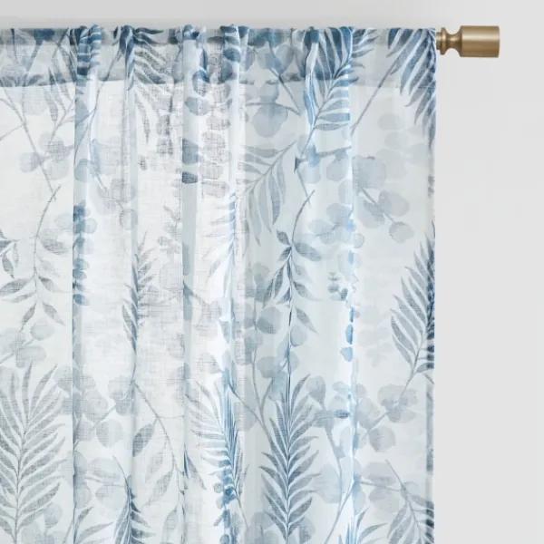Curtains & Drapes-Kirkland's Home Sheer Blue Botanical Curtain Panel Set, 84 In. White/Blue