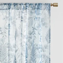 Curtains & Drapes-Kirkland's Home Sheer Blue Botanical Curtain Panel Set, 95 In. White/Blue