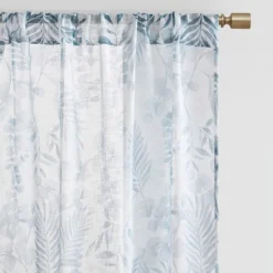 Curtains & Drapes-Kirkland's Home Sheer Blue Botanical Curtain Panel Set, 95 In. White/Blue
