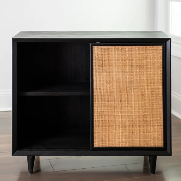 Cabinets & Sideboards-Kirkland's Home Shelby And Natural Cane Cabinet Black