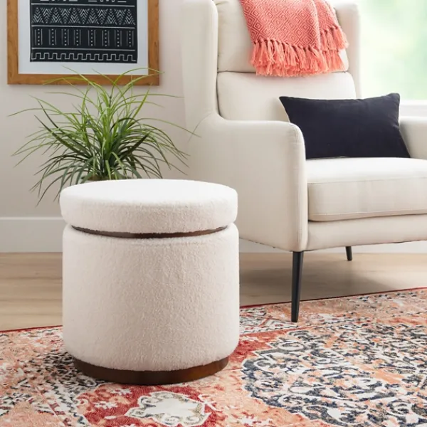 Benches & Ottomans-Kirkland's Home Sherpa Upholstered Storage Ottoman White