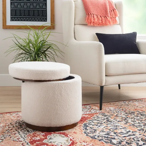 Benches & Ottomans-Kirkland's Home Sherpa Upholstered Storage Ottoman White