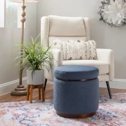 Benches & Ottomans-Kirkland's Home Sherpa Upholstered Storage Ottoman Blue
