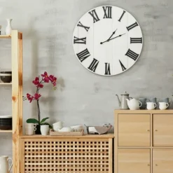 Clocks-Kirkland's Home Shiplap Whitewashed Wooden Wall Clock