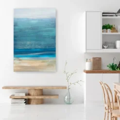 Canvas Art-Kirkland's Home Shoreline Brushstrokes Canvas Art Print, 32X48 In. White/Blue/Tan