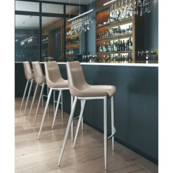 Bar Stools & Counter Height Stools-Kirkland's Home Silver & Beige Faux Leather Bar Stools, Set Of 2 Tan