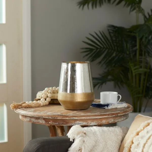 Candle Holders-Kirkland's Home Silver And Gold Pillar Candle Holder, 7 In. Silver/Gold