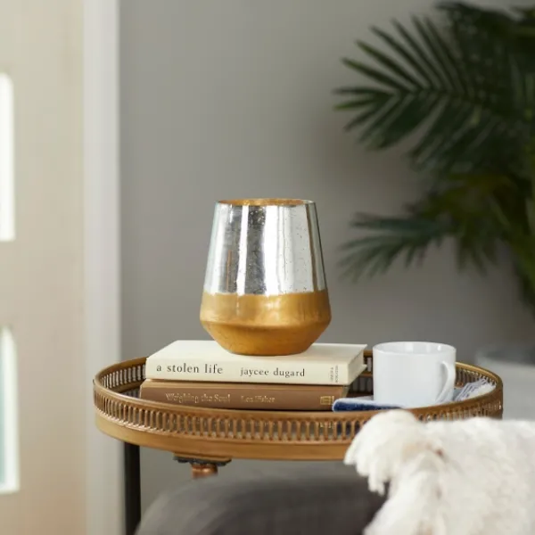 Candle Holders-Kirkland's Home Silver And Gold Pillar Candle Holder, 7 In. Silver/Gold