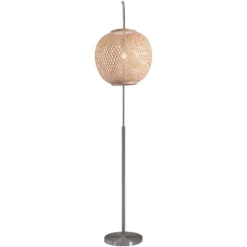 Floor Lamps-Kirkland's Home Silver Arch Woven Shade Floor Lamp Tan