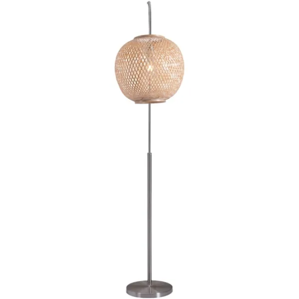 Floor Lamps-Kirkland's Home Silver Arch Woven Shade Floor Lamp Tan