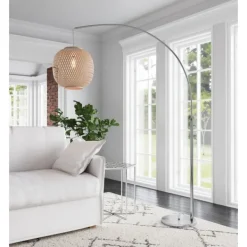 Floor Lamps-Kirkland's Home Silver Arch Woven Shade Floor Lamp Tan