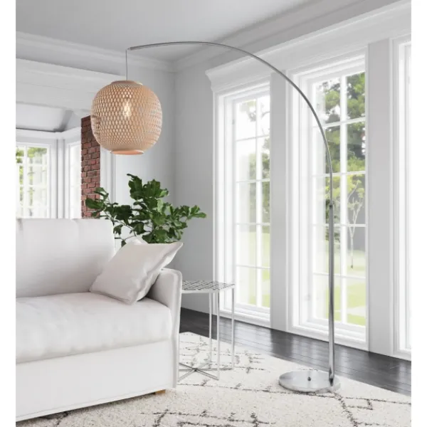 Floor Lamps-Kirkland's Home Silver Arch Woven Shade Floor Lamp Tan