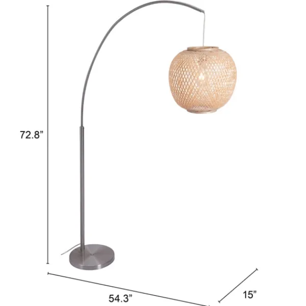 Floor Lamps-Kirkland's Home Silver Arch Woven Shade Floor Lamp Tan