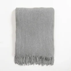 Blankets & Throws-Kirkland's Home Silver Blue Chenille Ribbed Throw Gray
