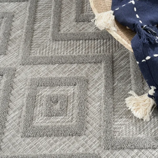 Outdoor Rugs-Kirkland's Home Silver Diamond Outdoor Area Rug, 6X9 Gray