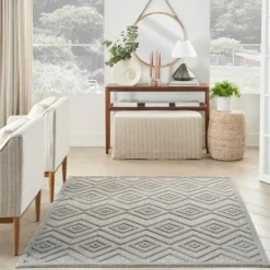 Outdoor Rugs-Kirkland's Home Silver Diamond Outdoor Area Rug, 6X9 Gray