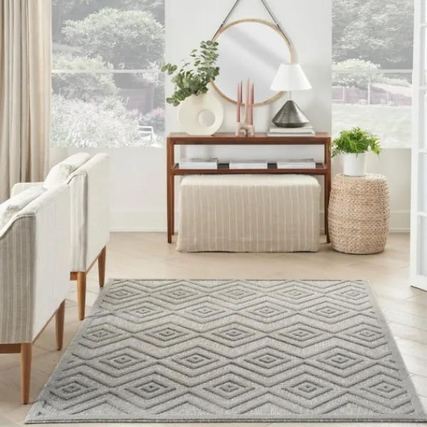 Outdoor Rugs-Kirkland's Home Silver Diamond Outdoor Area Rug, 6X9 Gray