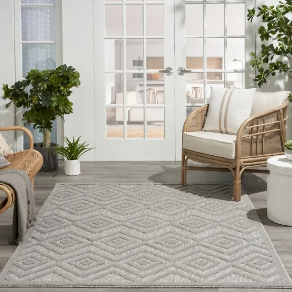Outdoor Rugs-Kirkland's Home Silver Diamond Outdoor Area Rug, 6X9 Gray