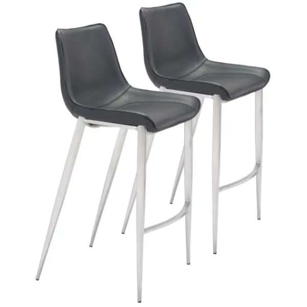 Bar Stools & Counter Height Stools-Kirkland's Home Silver Faux Leather Bar Stools, Set Of 2 Black