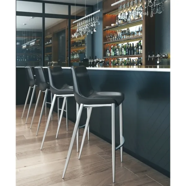 Bar Stools & Counter Height Stools-Kirkland's Home Silver Faux Leather Bar Stools, Set Of 2 Black